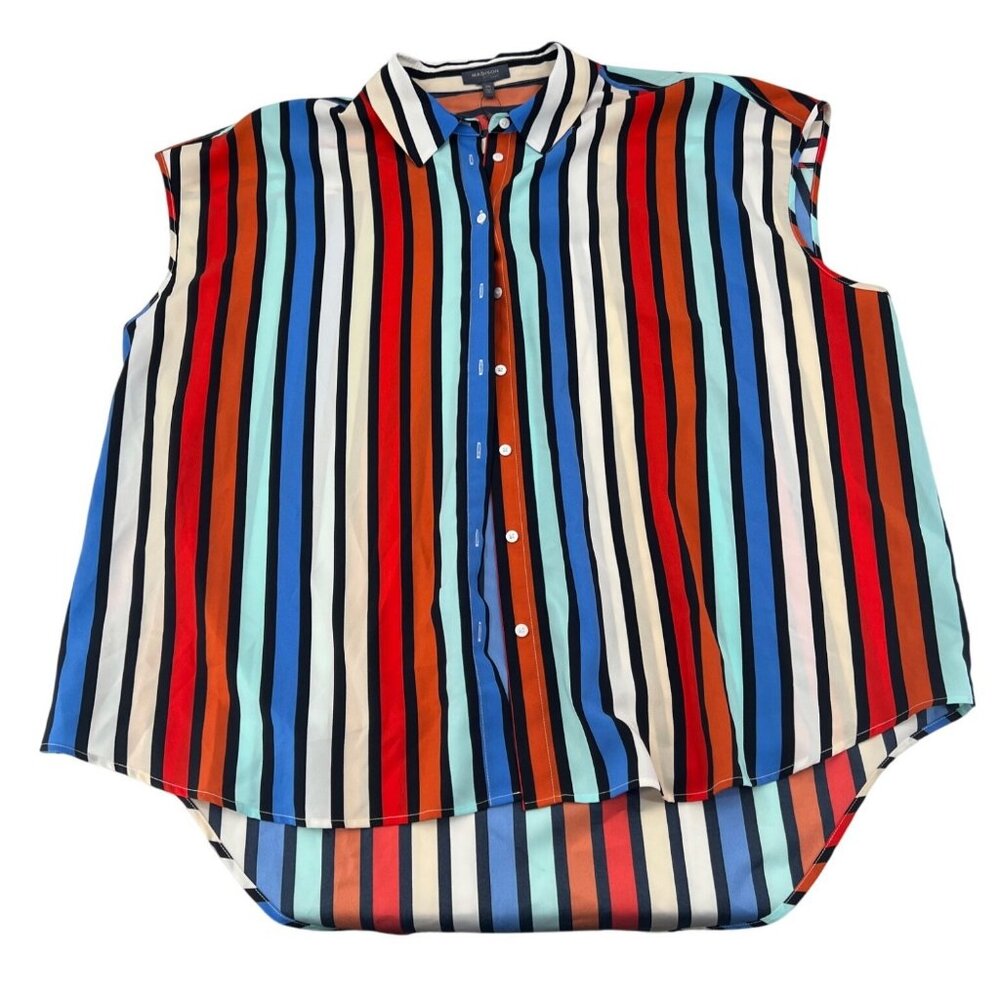 Madison Colorful Striped Button-Up Sleeveless Blouse Women's 3X‎ NWT